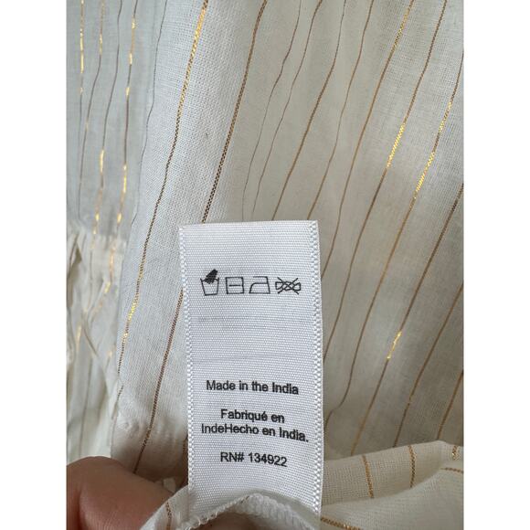 EMERSON FRY NWT INDIA COLLECTION Lucybella Top White Lurex Gold Stripes Sz M/L - Picture 8 of 11